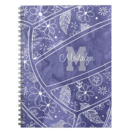 Cuaderno flores plumas paisas voleibol púrpura