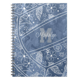 Cuaderno flores plumas paislies patrón voleibol azul