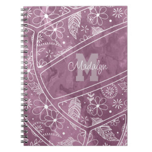 Cuaderno flores plumas paislies patrón voleibol de ciruela