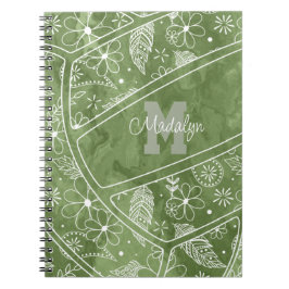 Cuaderno flores plumas paislies voleibol verde