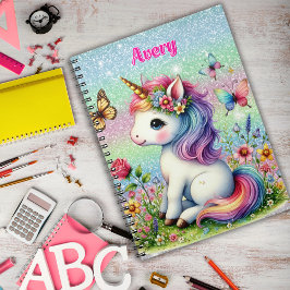 Cuaderno Flores praderas de unicornio purpurina