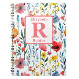 Cuaderno Flores primaverales coloridas monograma personaliz