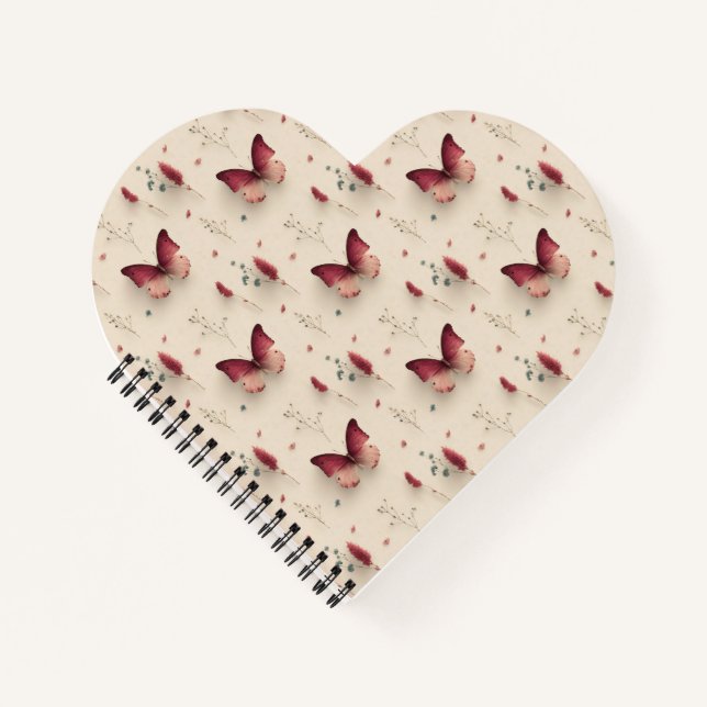 Cuaderno Flores primaverales vintage y mariposa sonrosada (Anverso)