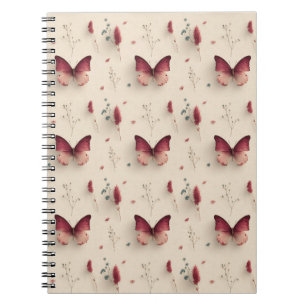 Cuaderno Flores primaverales vintage y mariposa sonrosada