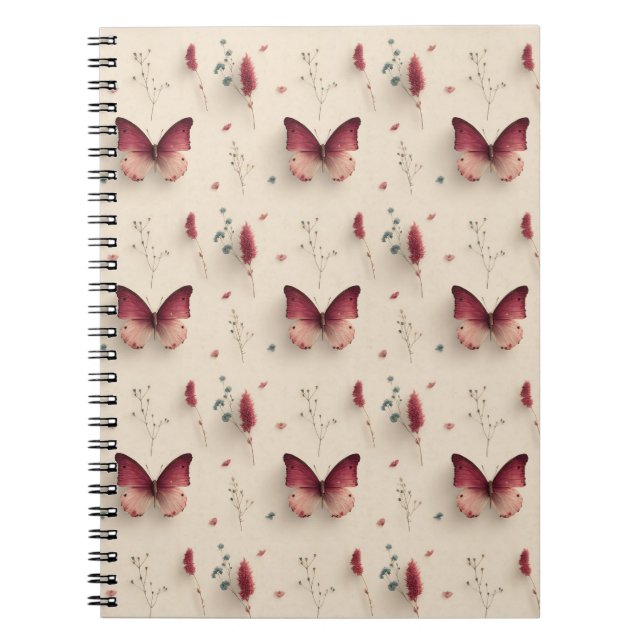 Cuaderno Flores primaverales vintage y mariposa sonrosada (Frente)