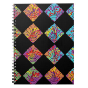 Cuaderno Flores Psicodélicas Diamantes Abstractos Coloridos