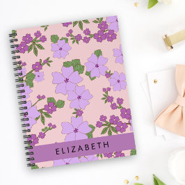 Cuaderno Flores Púrpura, Patrón De Flores, Tu Nombre