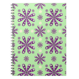 Cuaderno Flores púrpura retro sobre fondo verde  
