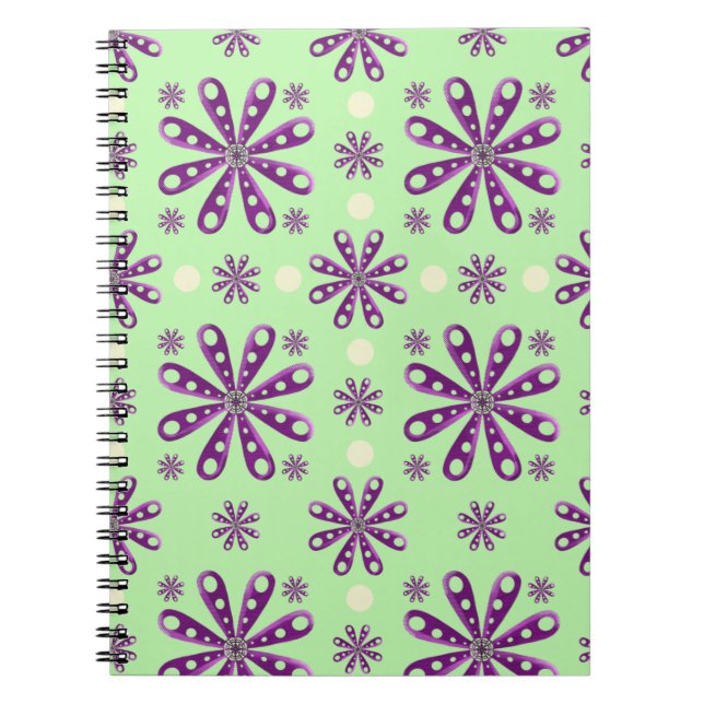 Cuaderno Flores púrpura retro sobre fondo verde   (Frente)