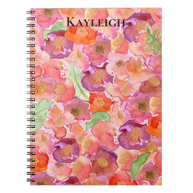 Cuaderno Flores púrpura rosadas abstractas (Frente)