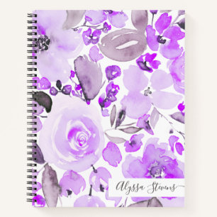 Cuaderno Flores púrpuras de Boho patrón de acuarela floral