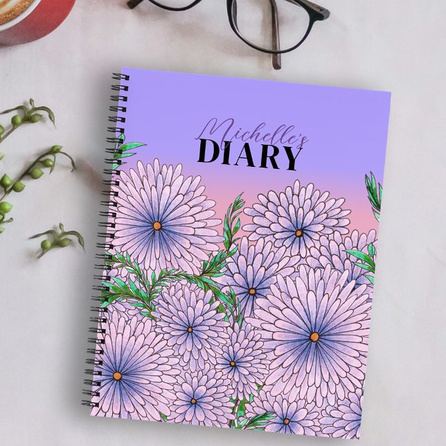 Cuaderno Flores púrpuras pasteles y hojas verdes (Subido por el creador)