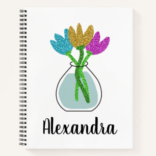 Cuaderno Flores Purpurinas bonitos personalizadas