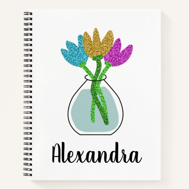 Cuaderno Flores Purpurinas bonitos personalizadas (Anverso)