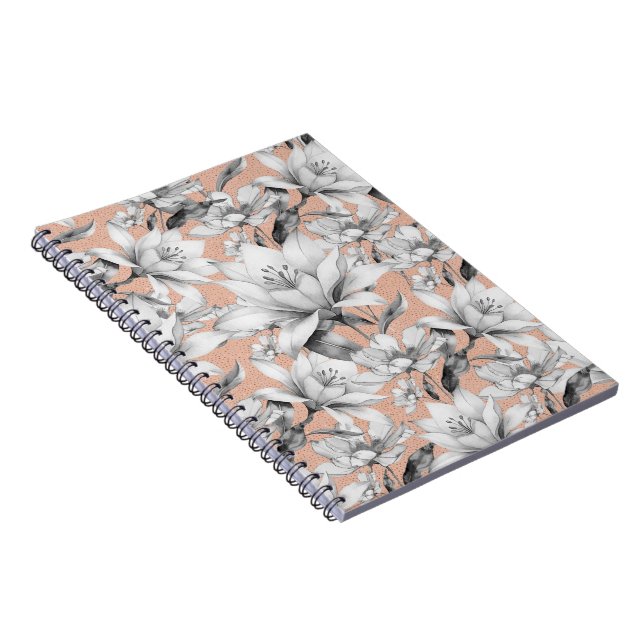 Cuaderno Flores purpurinas de oro rosa blanco negro botánic (Lado Derecho)