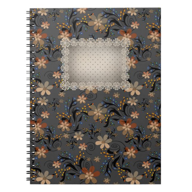 Cuaderno Flores retro beige abstractas y sin igual fondo gr (Frente)