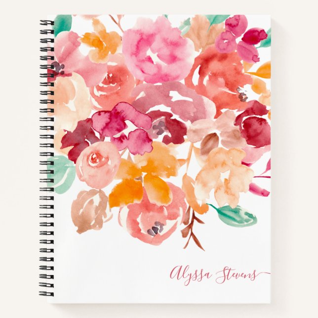 Cuaderno Flores retro Boho patrón de acuarela floral (Anverso)