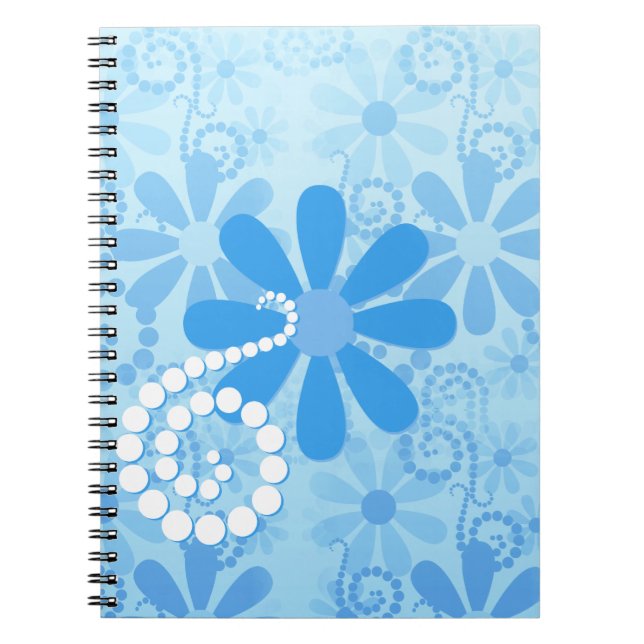 Cuaderno Flores Retro Floral Azul Girly (Frente)