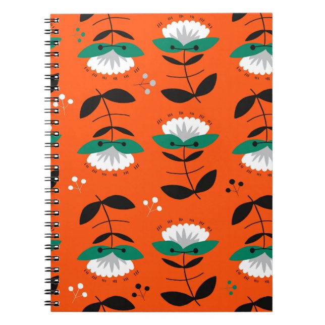 Cuaderno Flores retro y hojas sin costura.  (Frente)