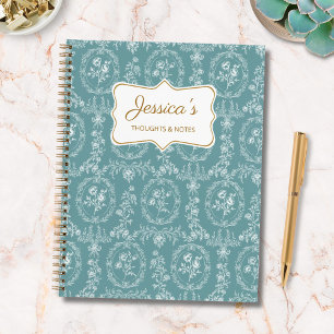 Cuaderno Flores Rococó Antiguas Nombre Personalizado Floral