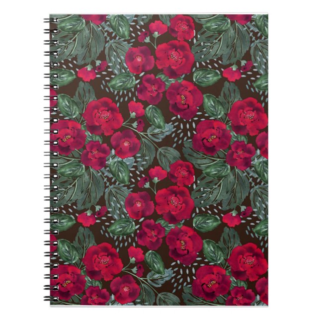 Cuaderno Flores rojas, acuarela floral. (Frente)