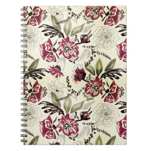 Cuaderno Flores rojas acuarelas hojas verdes dibujos floral
