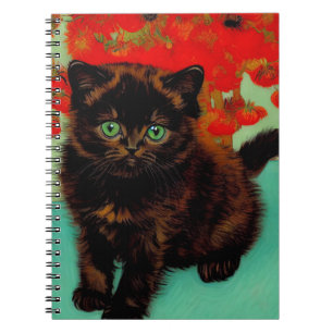 Cuaderno Flores rojas de gato negro Van Gogh