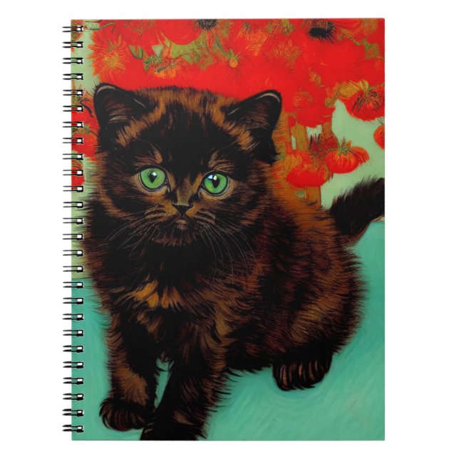 Cuaderno Flores rojas de gato negro Van Gogh (Frente)