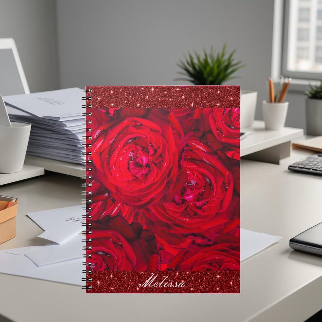 Cuaderno Flores rojas de rosa con gotas de rotura - fotogra (Subido por el creador)