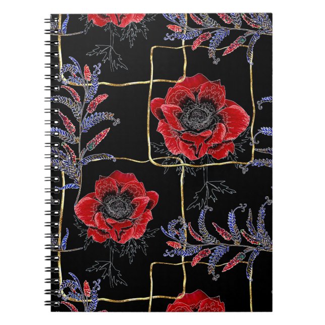 Cuaderno Flores rojas en negro. (Frente)