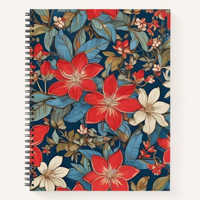 Cuaderno Flores Rojas & Hojas Azules (Anverso)