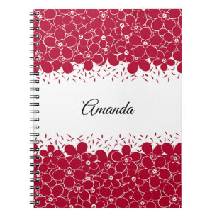 Cuaderno Flores rojas marea sobre fondo blanco