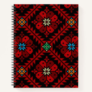 Cuaderno Flores rojas Patrón de bordado palestino tatreez