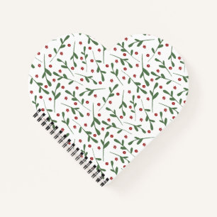 Cuaderno Flores rojas, patrón de hojas verdes