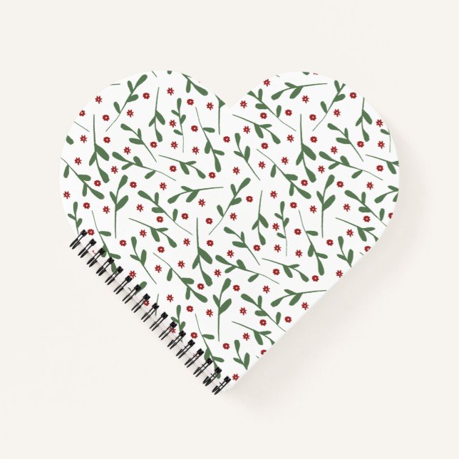 Cuaderno Flores rojas, patrón de hojas verdes (Anverso)