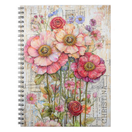 Cuaderno Flores rojas rosadas de Shabby Chic Floral Ephemer