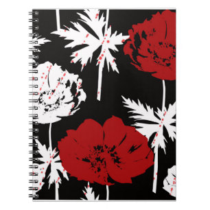 Cuaderno Flores rojas y blancas en negro.