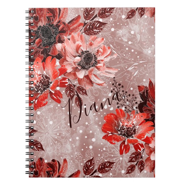 Cuaderno Flores rojas y burdeos. (Frente)