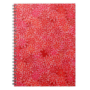 Cuaderno Flores rojas y coralinas, fondo rojo oscuro