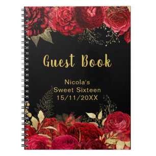Cuaderno Flores rojas y doradas elegantes Sweet Sixteen