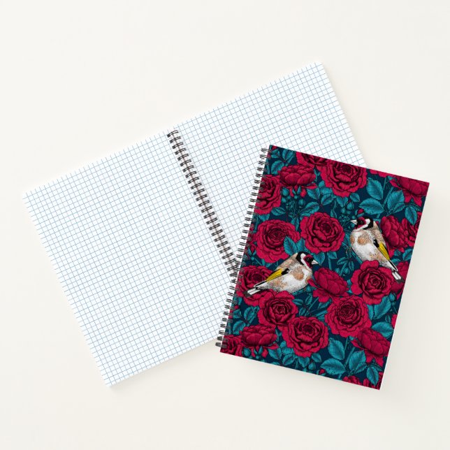 Cuaderno Flores rojas y pájaros dorados (Interior)