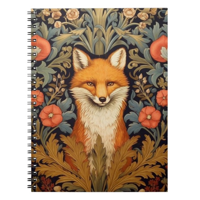 Cuaderno Flores rojas y zorro estilo Art Nouveau (Frente)