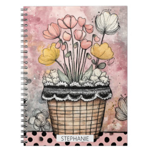 Cuaderno Flores románticas de primavera en rosa y dorado