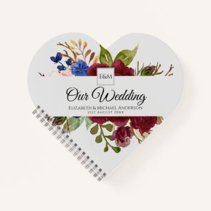 Cuaderno Flores rosa azul borgoña Regalos de boda para reci
