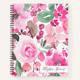 Cuaderno Flores rosa Boho patrón de acuarela floral