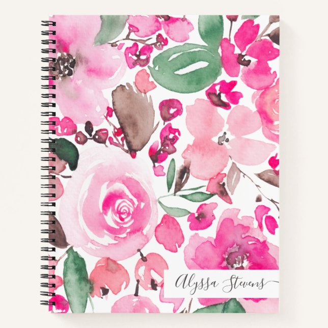 Cuaderno Flores rosa Boho patrón de acuarela floral (Anverso)