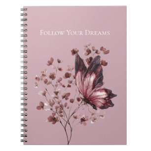 Cuaderno Flores Rosa Borgoña Sueños de Mariposa