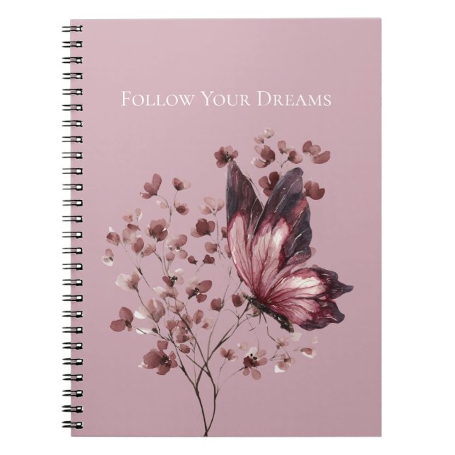 Cuaderno Flores Rosa Borgoña Sueños de Mariposa (Frente)