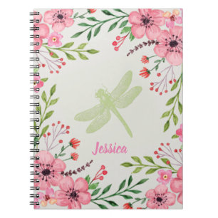 Cuaderno Flores Rosa De bonito Con Lémina De Dragón Y Nombr