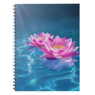 Cuaderno Flores rosa de Lotus flotando en agua azul cristal